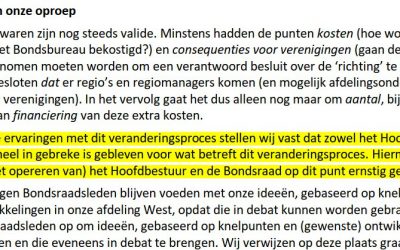 Veranderproces heeft vertrouwen verenigingen West in (het opereren) van het Hoofdbestuur en de Bondsraad ernstig geschonden